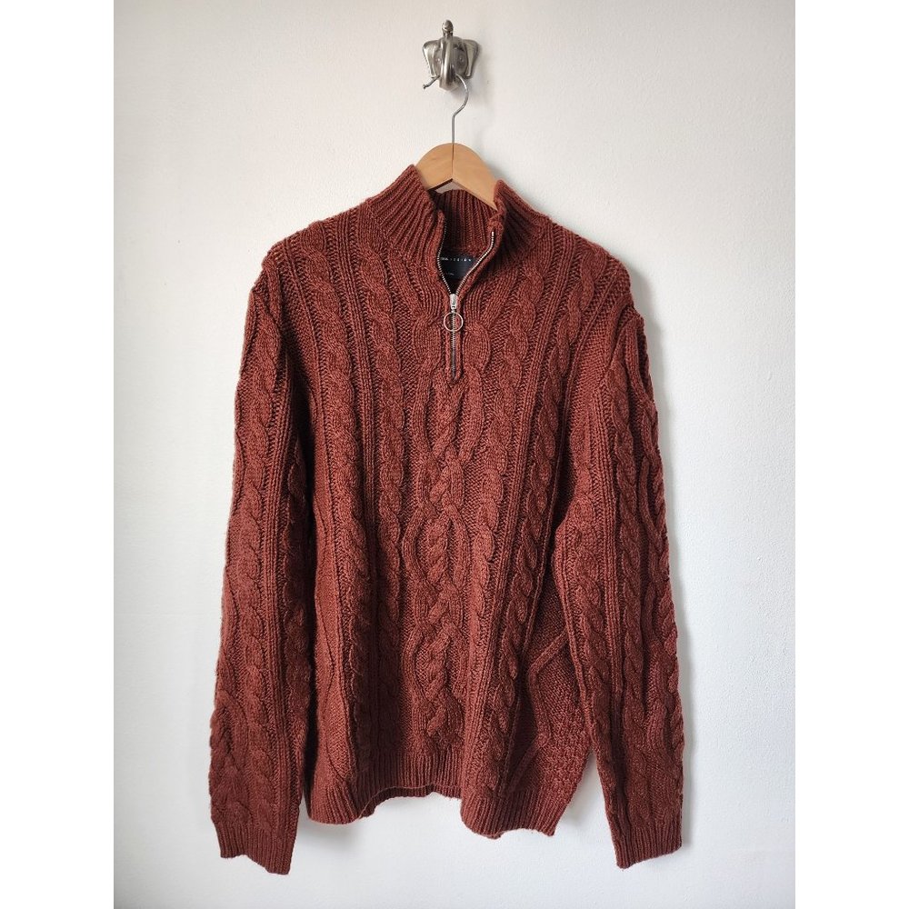 Asos Design auburn orange heavyweight cable knit half zip sweater L